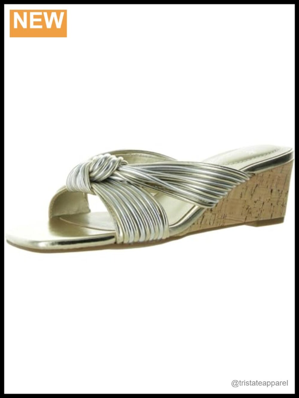 Faux Leather Slide Wedge Sandals with Strappy Knot Detail and Ankle Strap